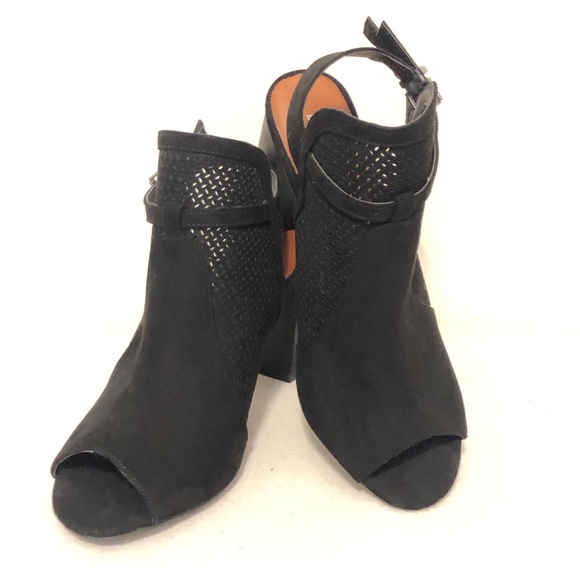 MIA Open Toe Black Sling Back Block Heels Chic Mobwife Sexy Witchy - Picture 10 of 11